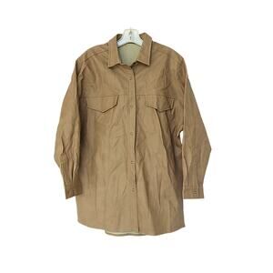 Mia Oversized Fit Pleather Jacket - Tan - 4